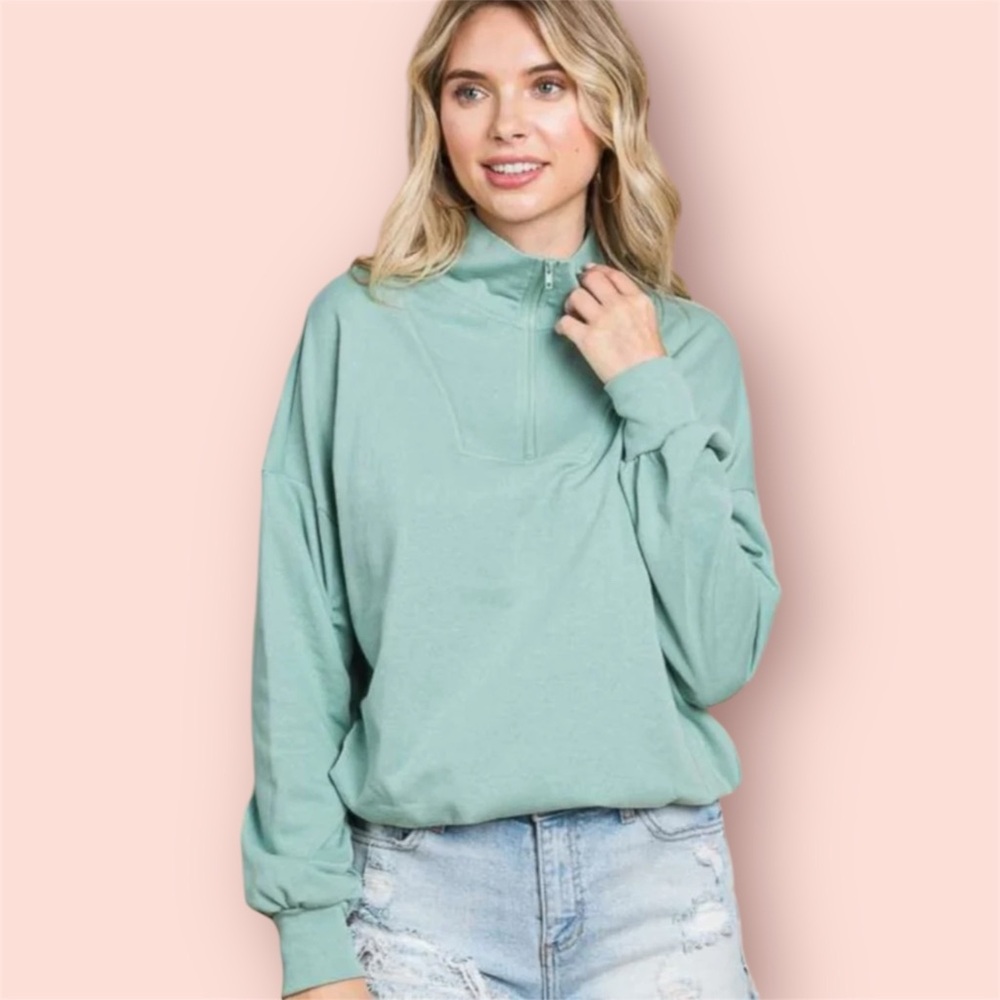 Culture Code | Terrycloth Long Sleeve Pullover Sage Green